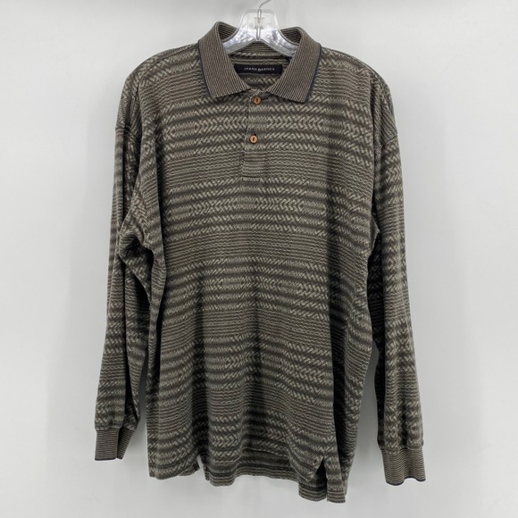 Jhane Barnes Other - Jhane Barnes Mens Medium Long Sleeve Polo Shirt Cotton Jacquard Knit Brown Green